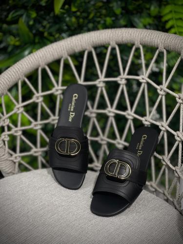 Dior Montaigne 30 Slipper Women's Black Leather Slides E-SEVEN STORE