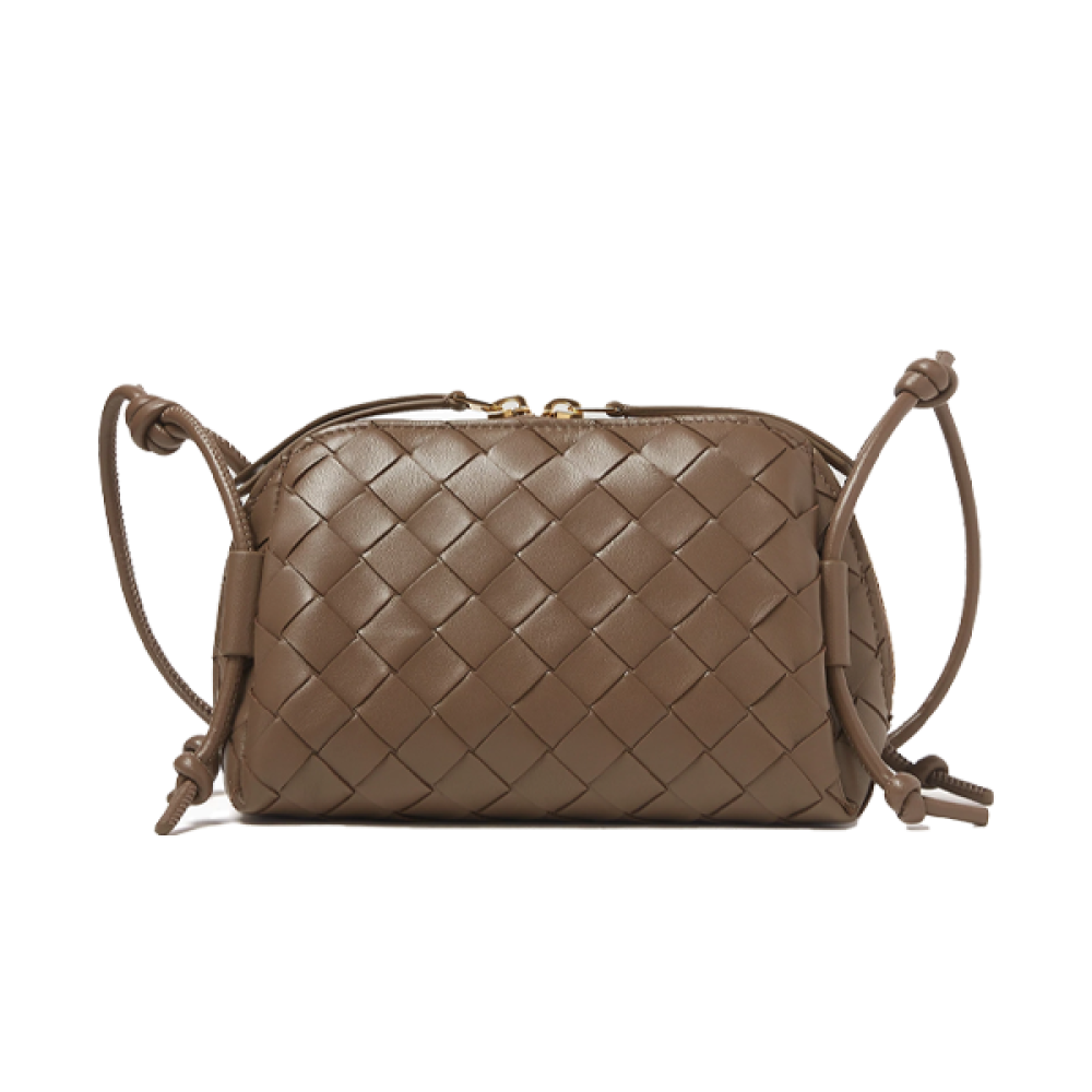 レディ Bottega Veneta Brown Woven Leather Concert Pouch Bag - E