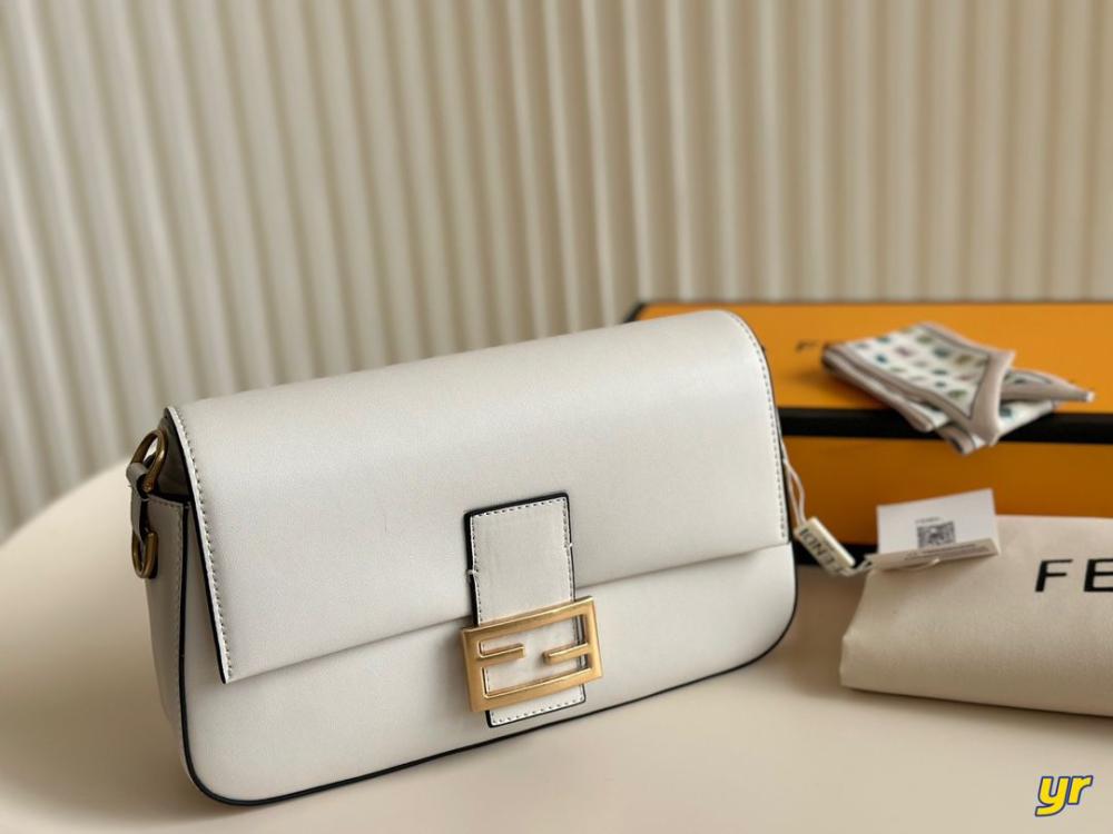 Fendi Women's Bagin Square Bag in White with Flap