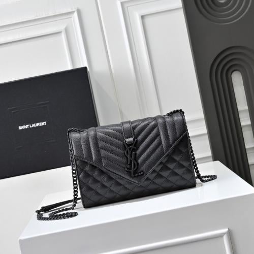 Saint Laurent Metallis Leather Wallet with Chain in Black and Gold