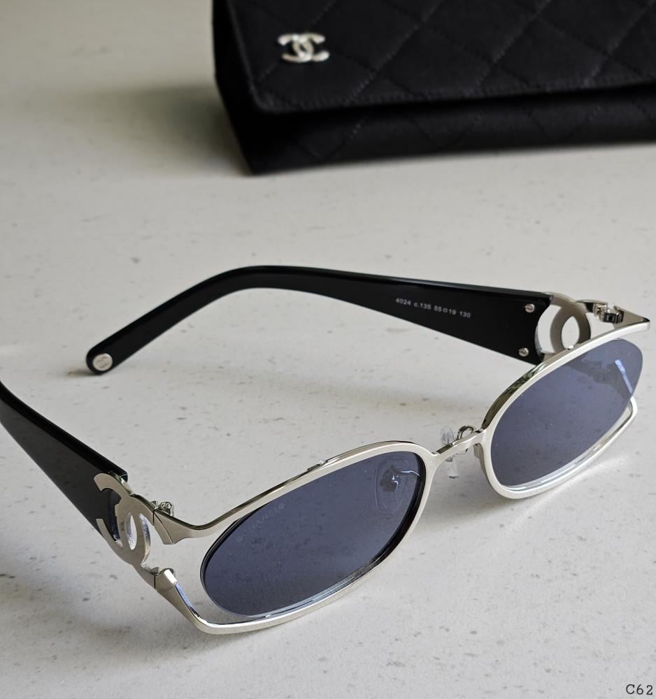 CHANEL Chanel Women's Sunglasses, Navy and Silver, Oval Lens - E
