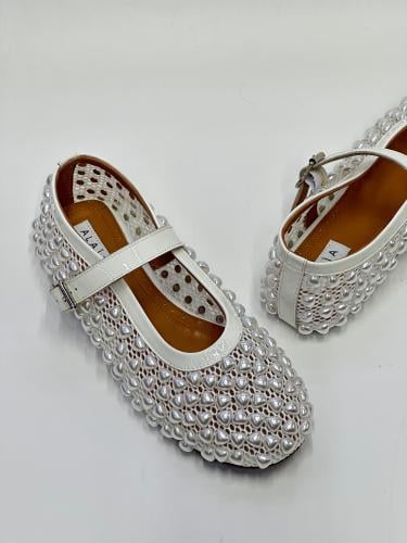 Alia women's flat ballet shoes studded with silver rhinestones - E