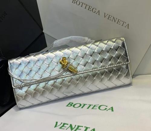 Bottega Veneta Women's Shiny Silver Stylish Clutch - E-SEVEN