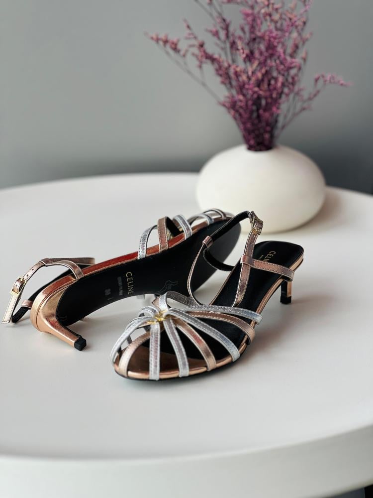 Celine Triumph Low Heel Slingback Sandal in Bronze Silver