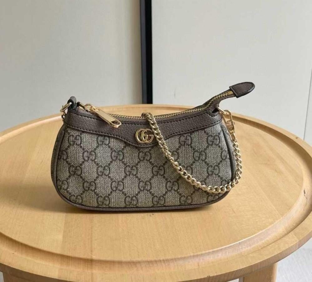 Gucci Ophidia Zip Chain Shoulder Bag with Shoulder Strap in Brown GG