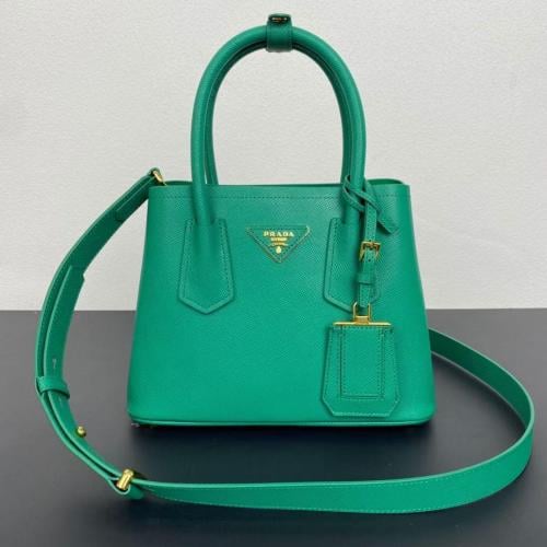 スタイル様 Prada Double Saffiano Leather Top Handle Bag in Green - E-SEVEN STORE