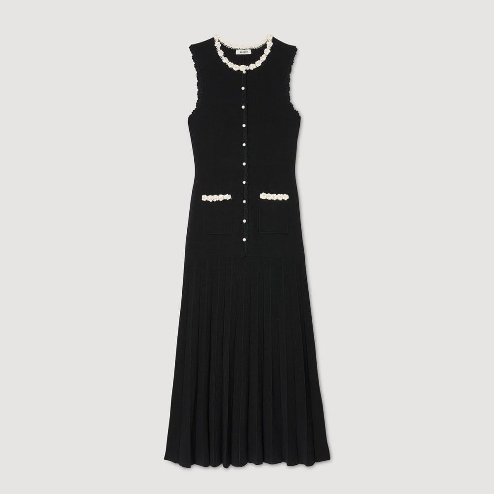 Sandro long sleeveless woven dress in black