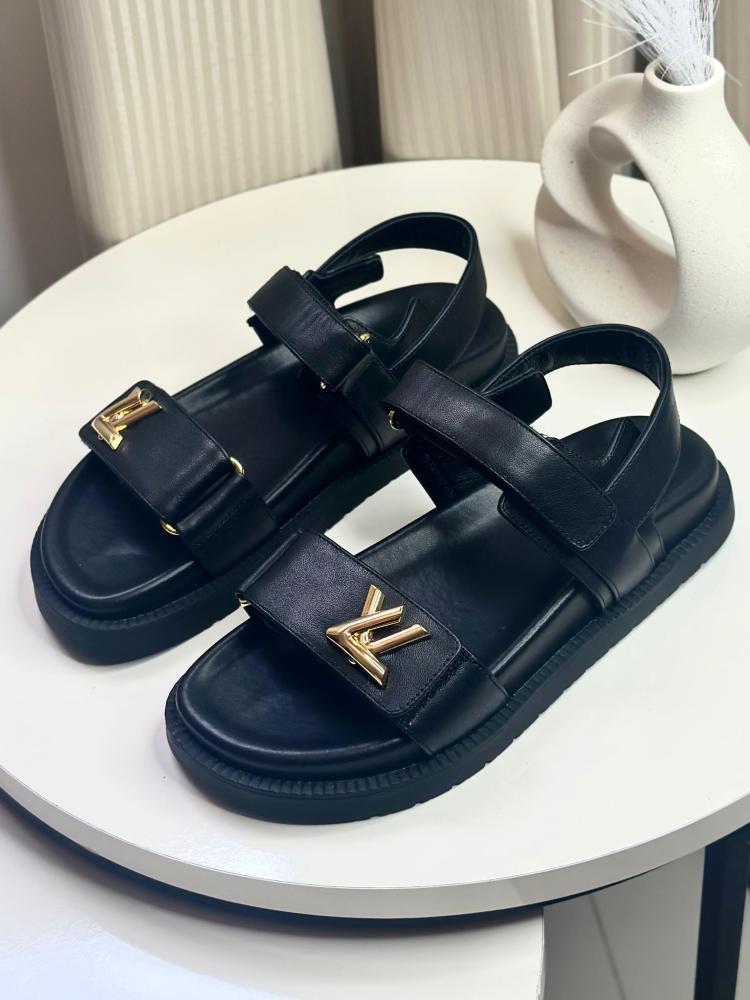 Louis Vuitton Sunset Women's Flat Sandal in Black with Logo - E