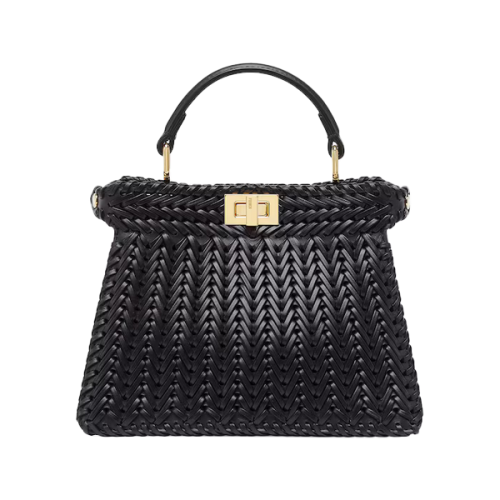 Fendi black peekaboo I see u bag in braided leather 21cm - E-SEVEN