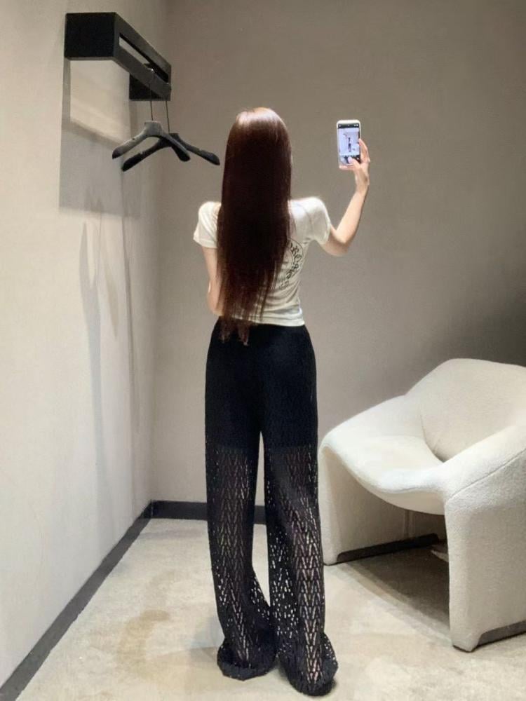 Dior Women's Black Hollow Out Relaxed Fit Sport Pants - E-SEVEN STORE