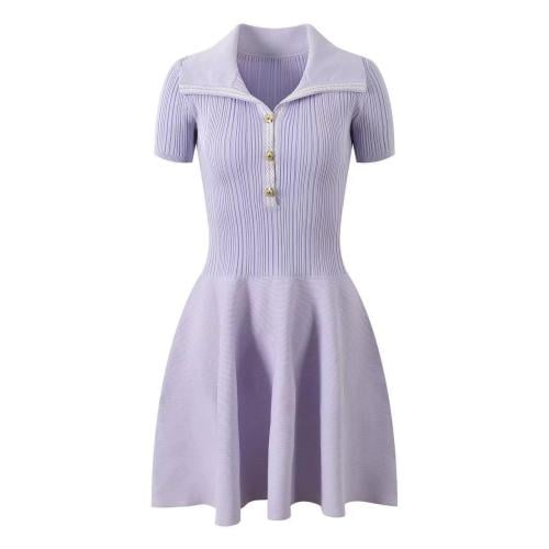 Self-Portrait Women's Short Sleeve Sporty Dress, Purple - E-SEVEN