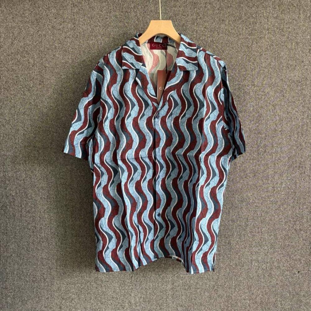 Gucci Men's Summer Shorts Set in Light Blue Bordeaux Stripe