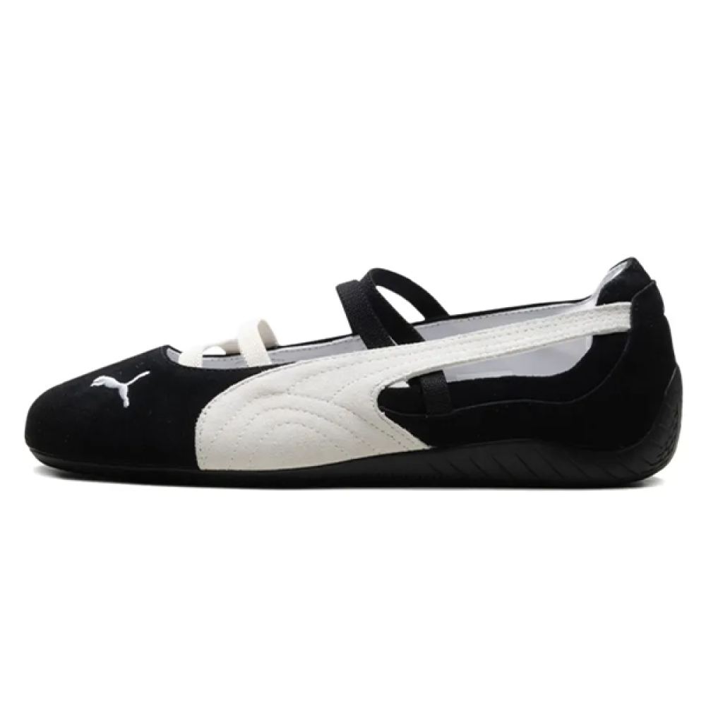 Puma Speed Cat Women's Ballet Flat in Black with White Logo