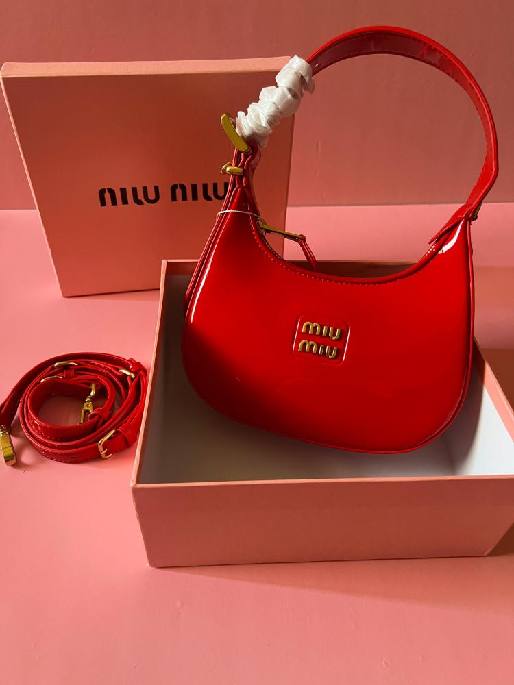 Miu Miu Shoulder Bag in Luxury Leather in Glossy Red - E-SEVEN STORE
