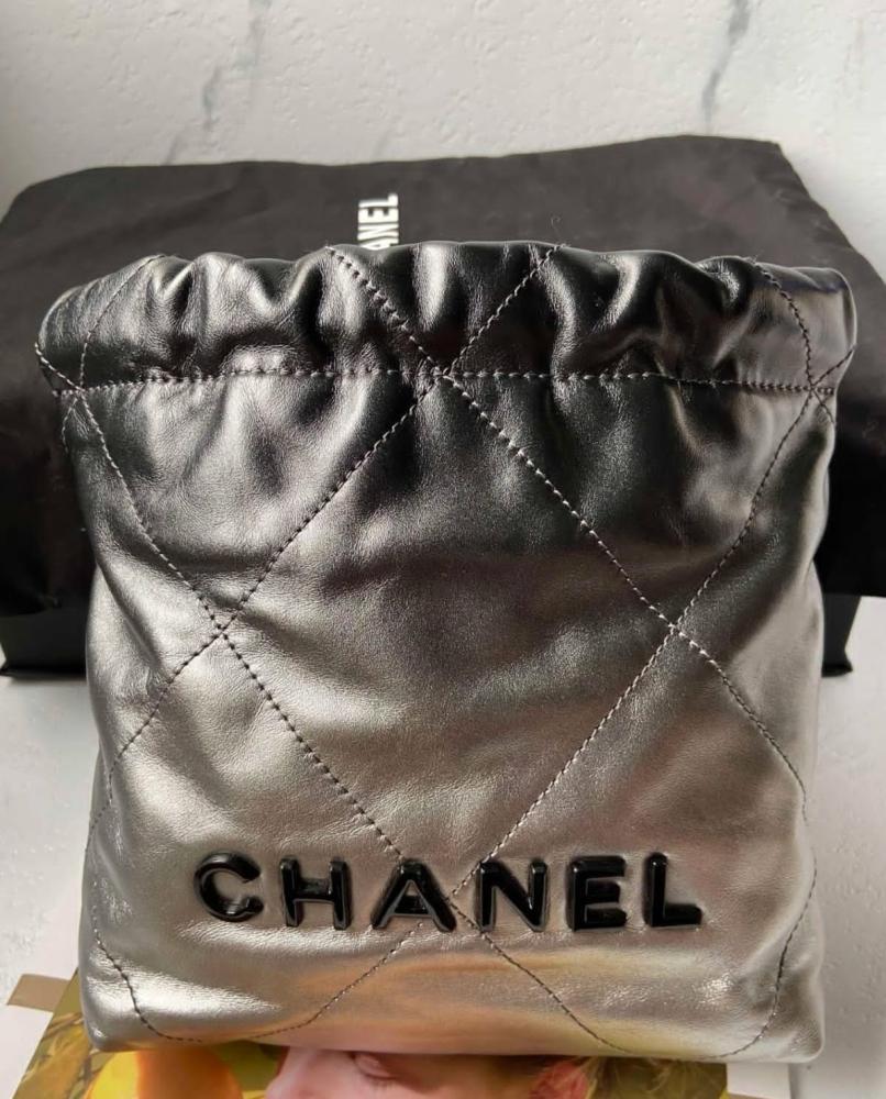 Chanel 22 Women's Satchel Bag with Black and Silver Gradient Shoulder Strap