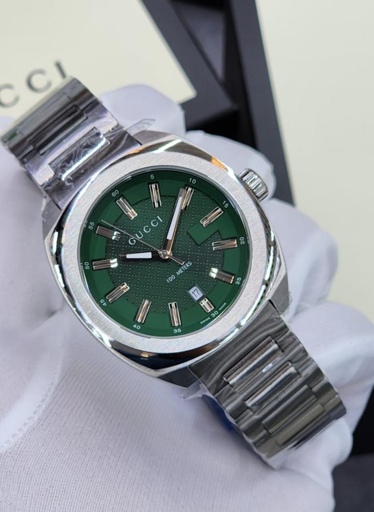 Gucci GG2570 Silver Metal Watch with Green Dial - E-SEVEN STORE