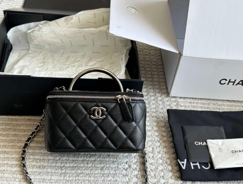 Chanel Vanity Bag with Top Handle and Shoulder Strap, Black