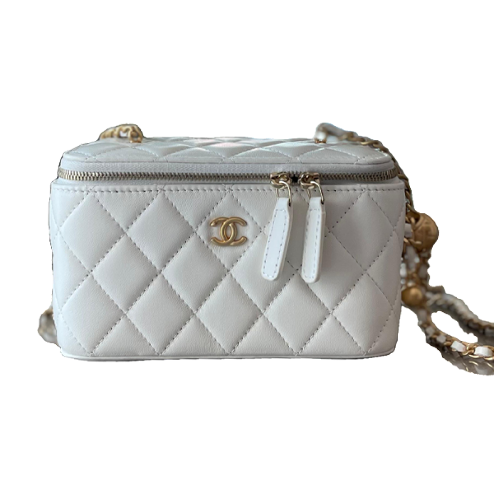 Chanel white rectangular vanity bag with shoulder chain - E