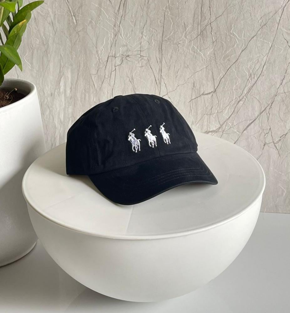 Unisex Black Embroidered Polo Cap with Logo