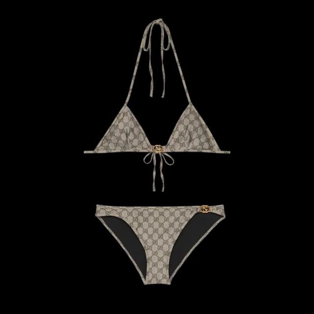 Gucci Women's Beige GG Print Triangle Two-Piece Swimsuit - E