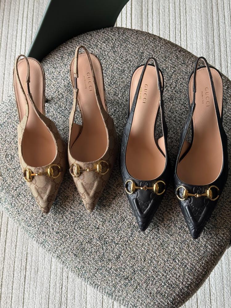 Gucci GG Monogram Leather Slingback Sandal in Black - E-SEVEN STORE