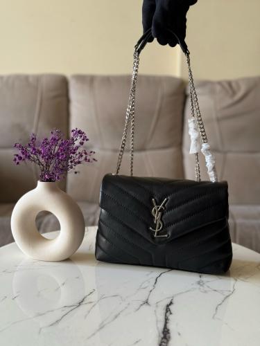 Saint Laurent Loulou 25cm Quilted Shoulder Bag in Black and Silver