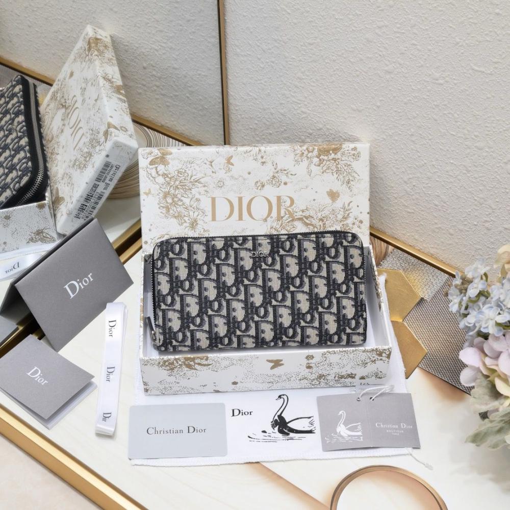 クラシック Dior black and white oblique print zip wallet - E-SEVEN STORE