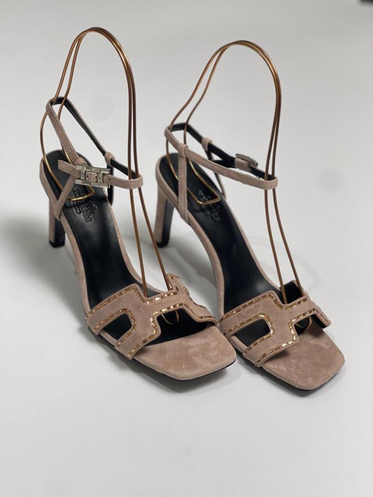 Hermes Hidden 80 Women's Summer Sandal in Beige Suede with