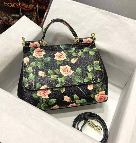 Dolce & Gabbana Celsi Black Floral Print Leather Bag - E-SEVEN STORE Dolce & Gabbana Celsi Black Floral Print Leather Bag - E-SEVEN STORE