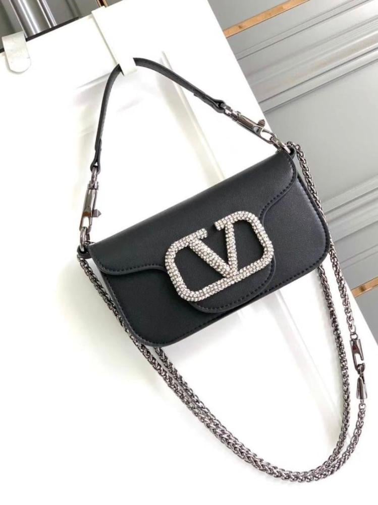 Valentino Women's Black Flap Bag with Silver Chain