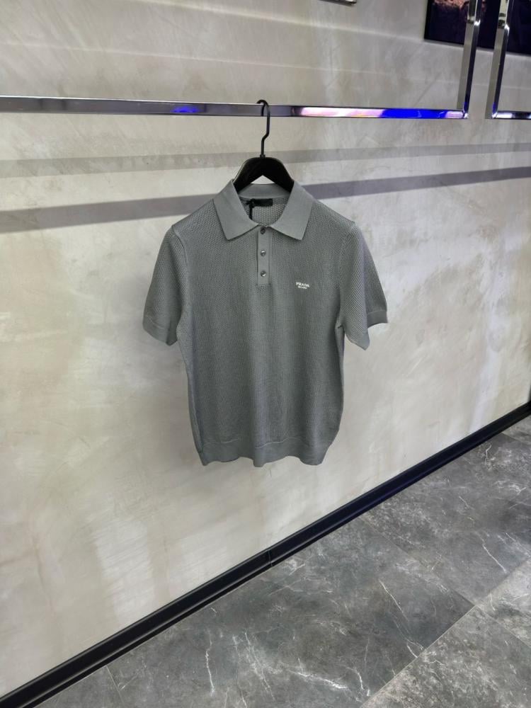 Prada Men's Half Sleeve Button Down Collar Grey Woven Blouse