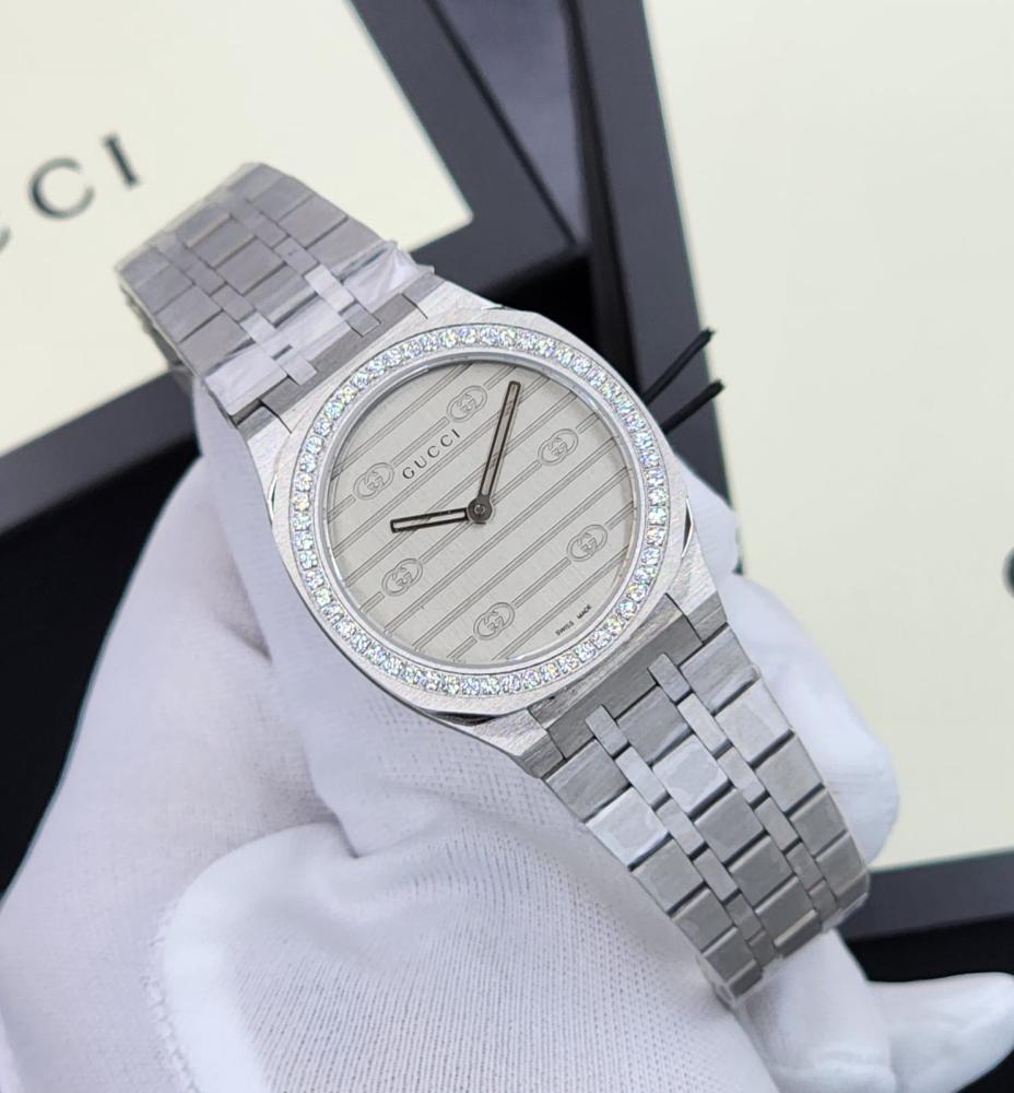 Gucci H25 Women's Studded Silver Watch - E-SEVEN STORE