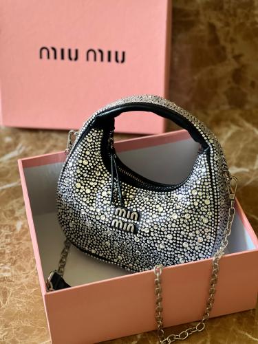 lv袋 紙袋BVLGARI Gucci FENDI MIU MIU Miu Miu Wonder Women's 20cm Elegant Silver Rhinestone