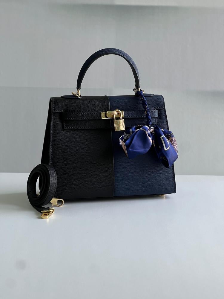 Hermes Kelly Women's Bag 20cm Navy and Black E-SEVEN STORE