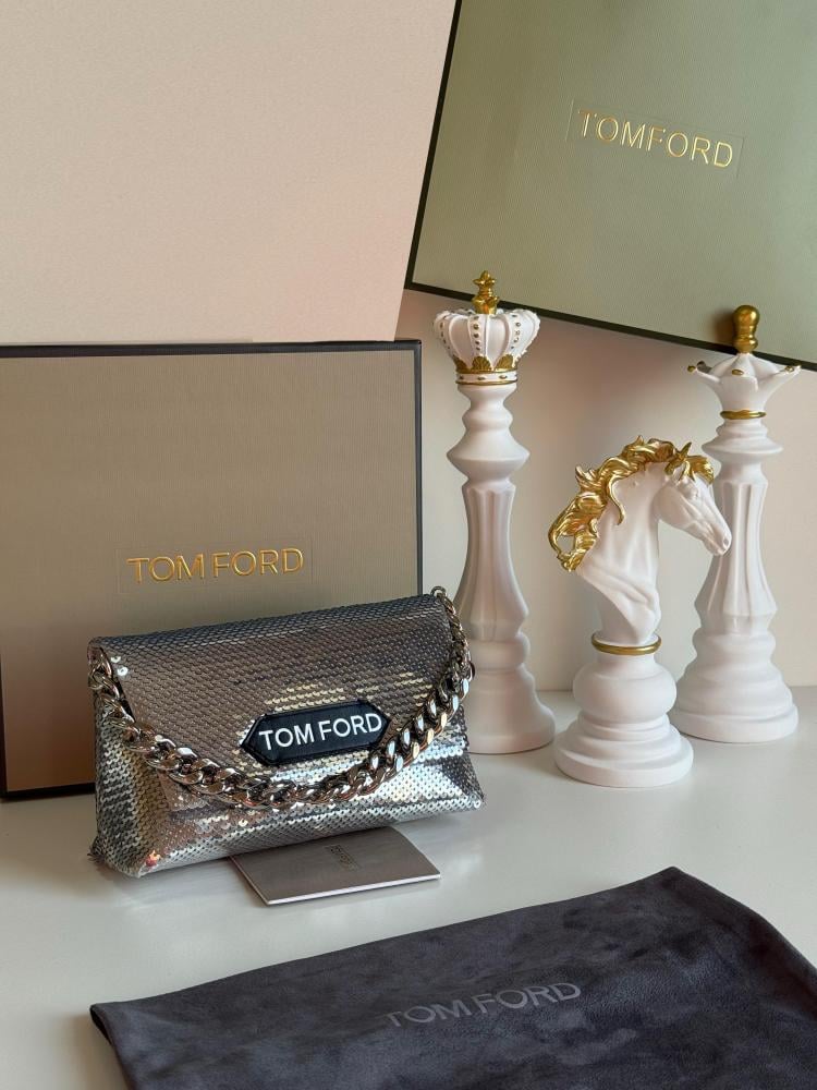 Tom Ford Squin Label Mini Bag 20cm Silver Rhinestone - E
