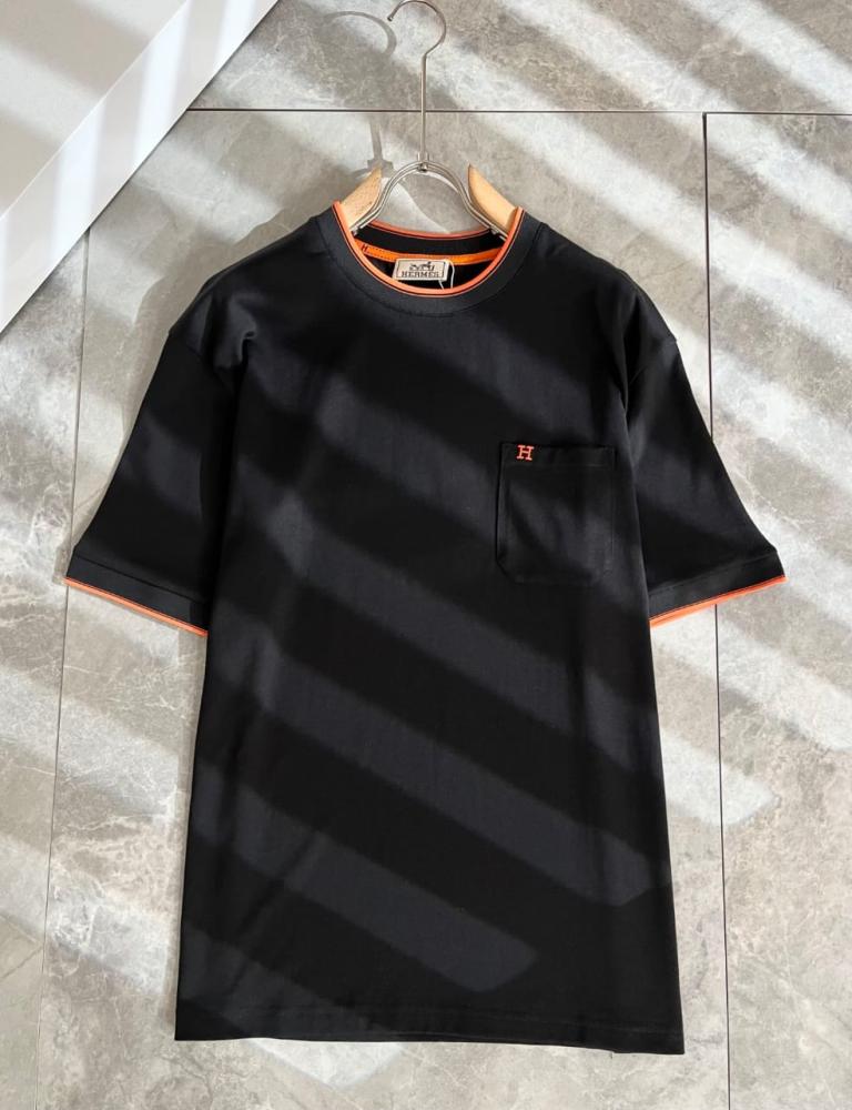 新品　HERMES エルメス　Tシャツ　パルフロア　 2025 36 ブラック Hermes 2025 Men's Black Orange T-Shirt with Chest Pocket - E