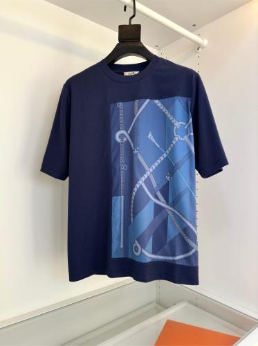 魅了するエレガントカジュアル【HERMES】Tシャツ ハイブランドエルメスtシャツかっこいい男性コットン半袖 丸首