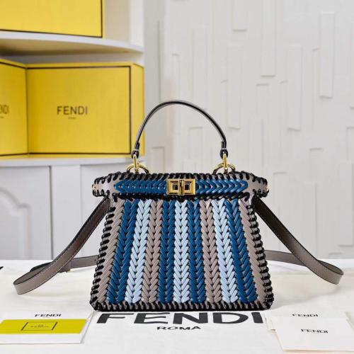 Fendi Peekaboo I see u 21cm Woven Leather Bag in Mustard | ESEVEN
