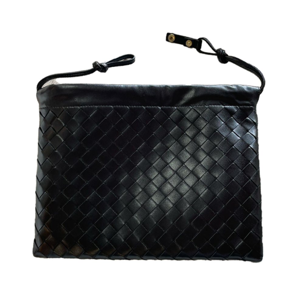 Bottega Veneta Black Braided Leather Pouch Handbag