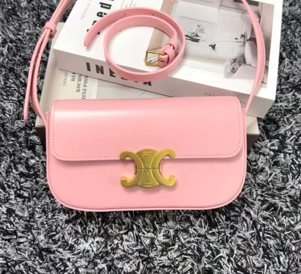 Celine Women's Leather Flap Shoulder Bag in Pink - E-SEVEN STORE