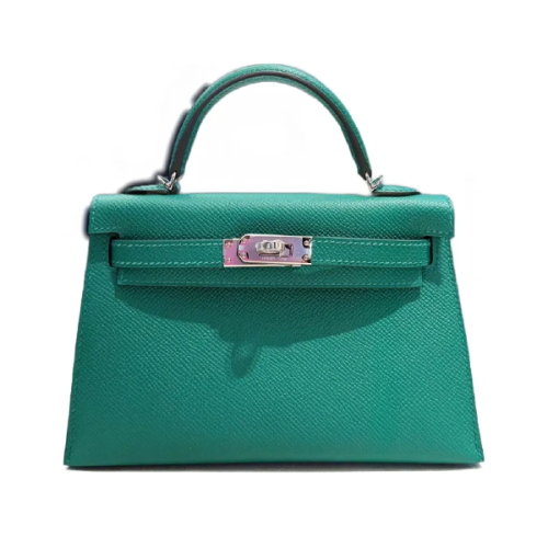 Hermes Mini Kelly 20 bag in green Epsom leather with silver metal