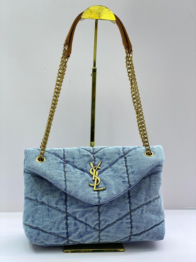 Saint Laurent Loulou Puffer Bag in Stylish Denim in Light Blue