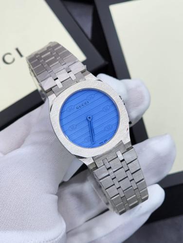Gucci H25 Silver Metal Watch with Distinctive Blue Dial - E-SEVEN STORE