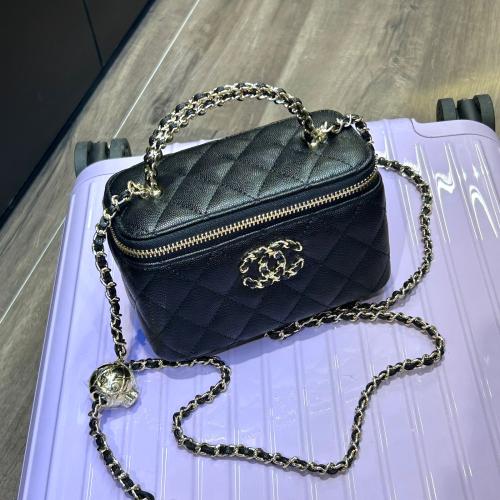 Chanel Vanity Shoulder Bag with Black Chain and Silver Metal