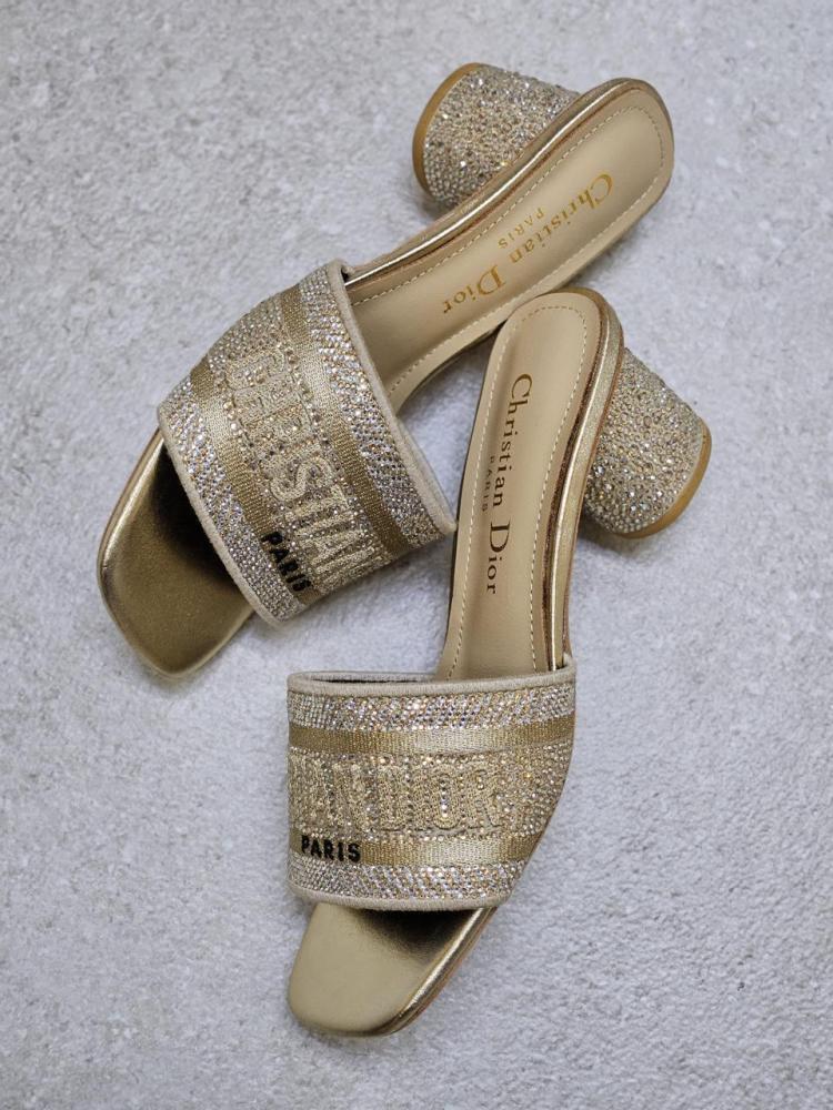 Dior Women's Gold Rhinestone Heeled Sandal