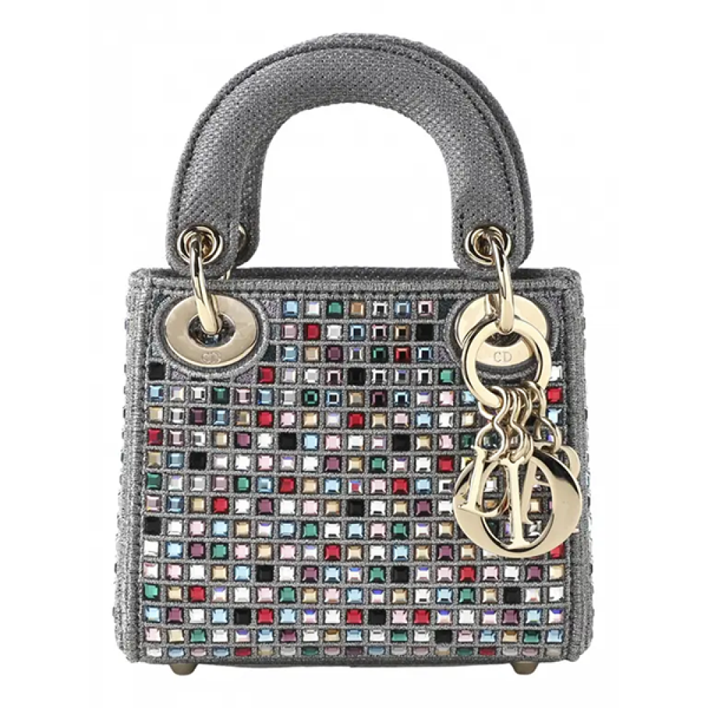 Micro Lady Dior crystal-embellished bag in gray