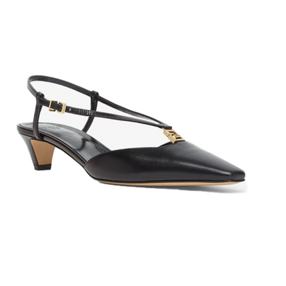 Fendi Fold Black Low Heel Slingback Sandal E-SEVEN STORE