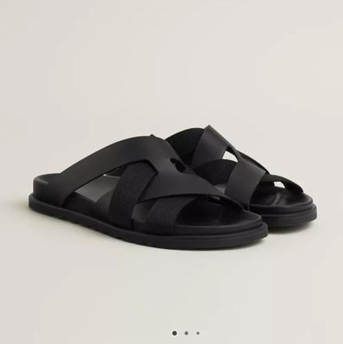 Hermes Casmir Men's Black Interlocking Slipper - E-SEVEN STORE