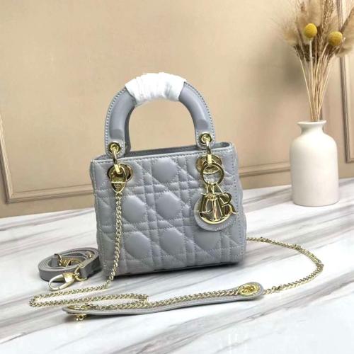 Dior Grey Mini Handbag with Gold Chain - E-SEVEN STORE