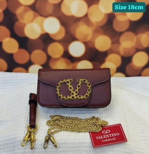 ブラウン25 Valentino Women's Blue Studded V Logo Shoulder Bag - E-SEVEN STORE